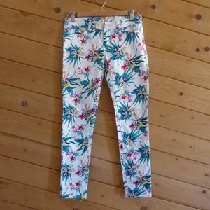 Tropical Floral Print Skinny Slim Jeans Size XS S Japan Unique EUC